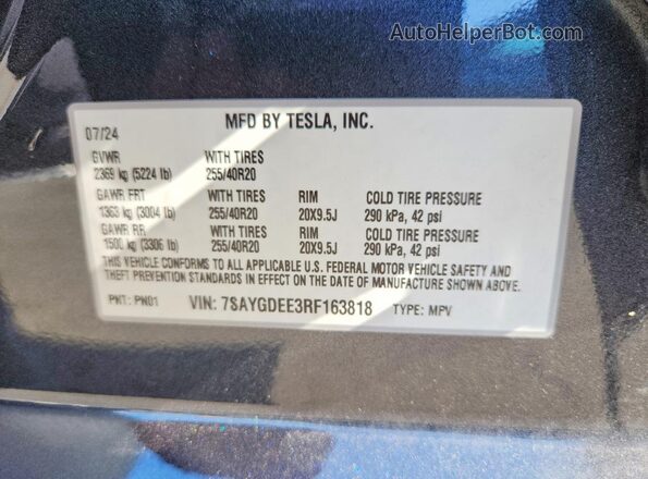 7SAYGDEE3RF163818 2024 TESLA MODEL Gray Vista del compartimento del motor