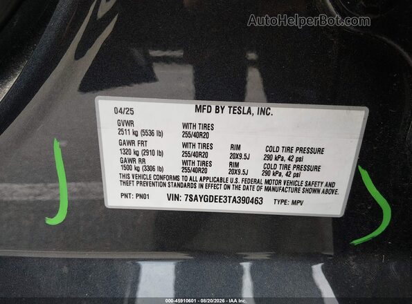 7SAYGDEE3TA390463 2026 TESLA MODEL Y Gray Engine compartment view