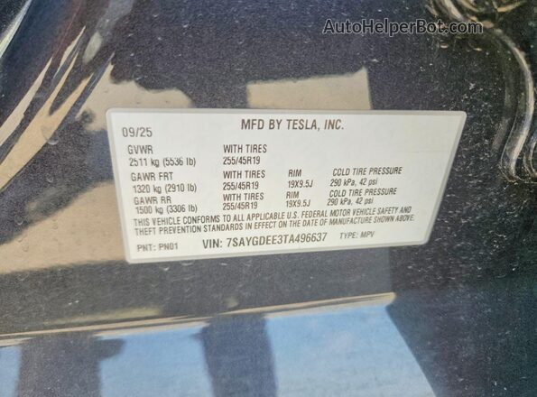 7SAYGDEE3TA496637 2026 TESLA MODEL Blue 
