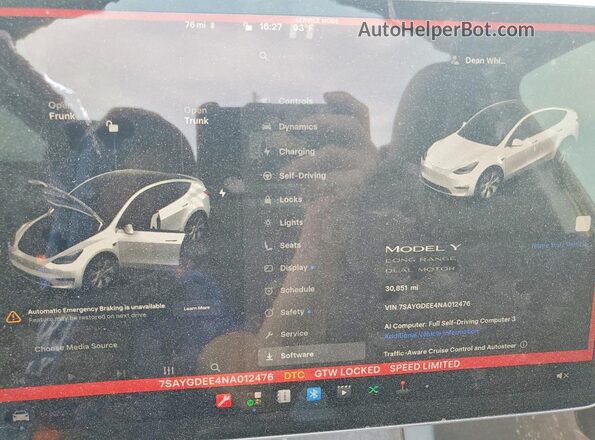 7SAYGDEE4NA012476 2022 TESLA MODEL White Вид щитка приладів