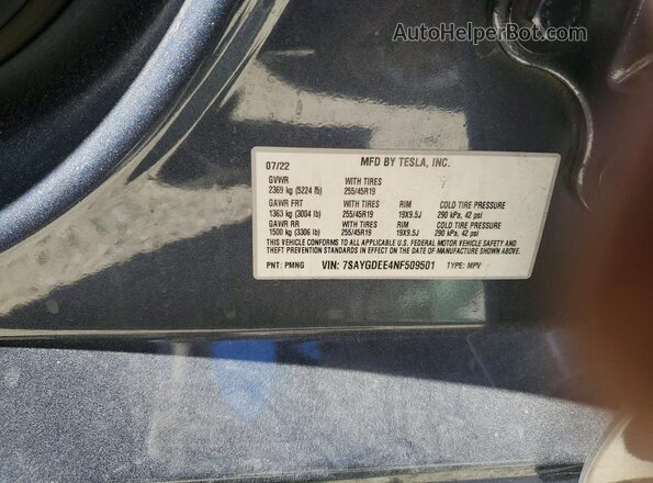 7SAYGDEE4NF509501 2022 TESLA MODEL Угольный Вид наклейки с VIN-кодом