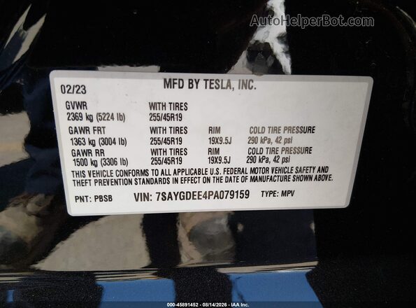 7SAYGDEE4PA079159 2023 TESLA MODEL Y Black Widok komory silnika