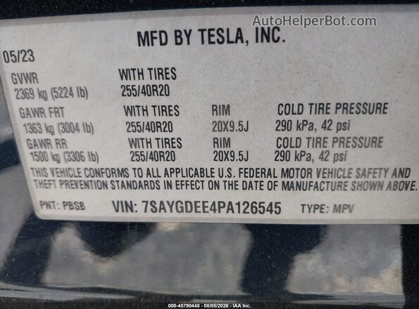 7SAYGDEE4PA126545 2023 TESLA MODEL Y Black Շարժիչի բաժամունքի տեսք