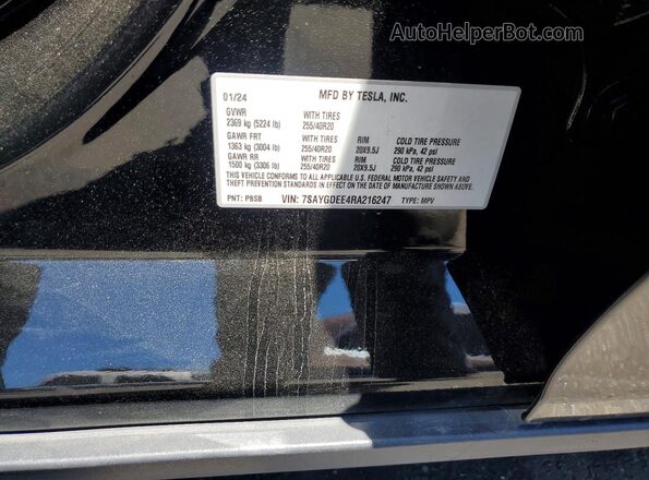 7SAYGDEE4RA216247 2024 TESLA MODEL Черный Вид наклейки с VIN-кодом