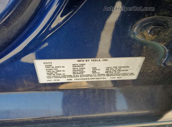 7SAYGDEE4RF083704 2024 TESLA MODEL Blue Vista del compartimento del motor
