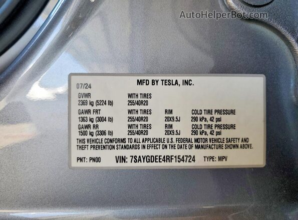 7SAYGDEE4RF154724 2024 TESLA MODEL Silver ძრავის განყოფილების ხედი
