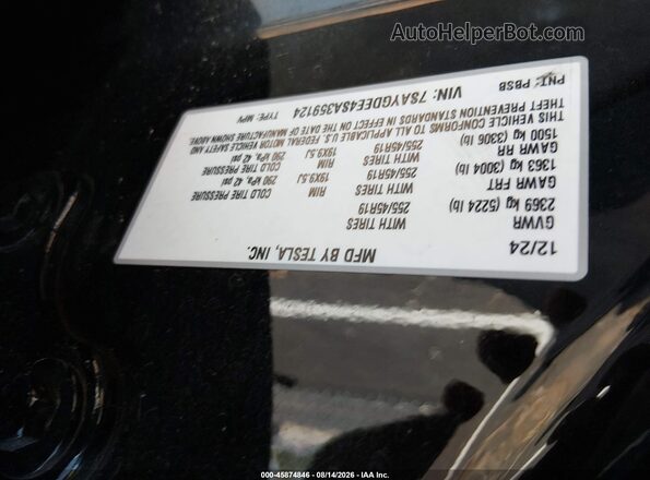 7SAYGDEE4SA359124 2025 TESLA MODEL Y Black Շարժիչի բաժամունքի տեսք