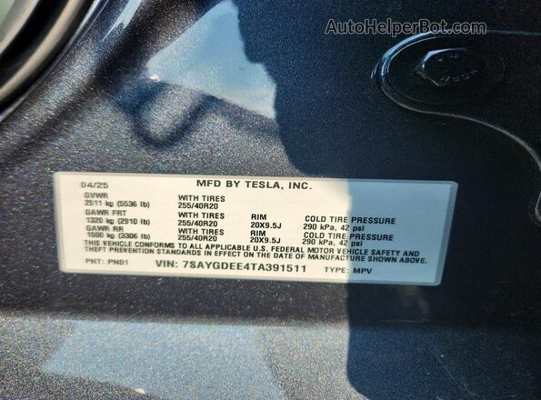 7SAYGDEE4TA391511 2026 TESLA MODEL Gray Vista del compartimento del motor