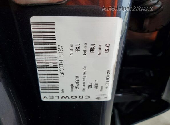 7SAYGDEE4TF324037 2026 TESLA MODEL Charcoal VIN კოდის სტიკერის ხედი