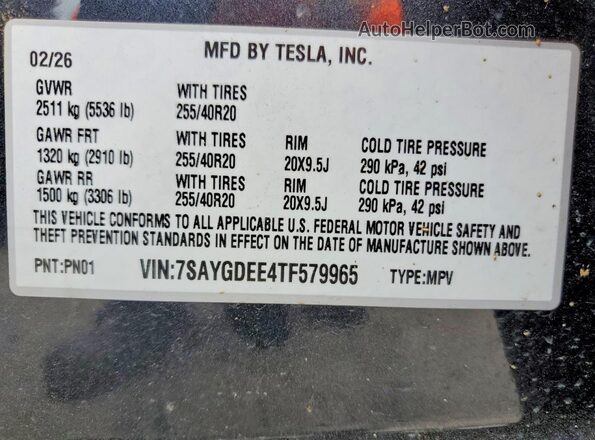 7SAYGDEE4TF579965 2026 TESLA MODEL Black Շարժիչի բաժամունքի տեսք