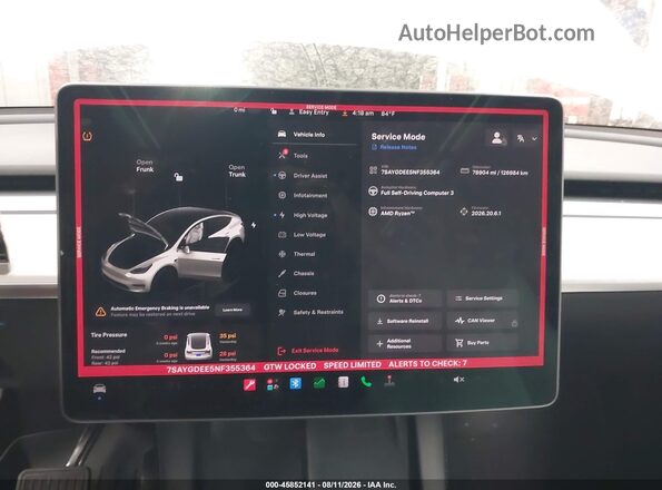 7SAYGDEE5NF355364 2022 TESLA MODEL Y Белый 