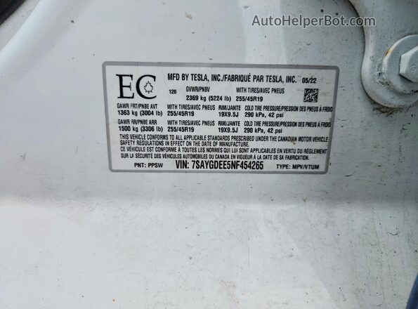 7SAYGDEE5NF454265 2022 TESLA OTHER Синий Панорамный вид салона 360°