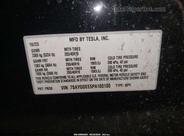 7SAYGDEE5PA180100 2023 TESLA MODEL Y Black Շարժիչի բաժամունքի տեսք