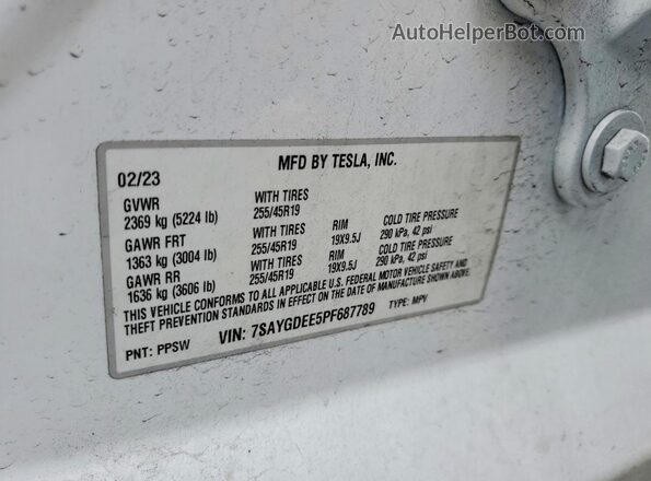 7SAYGDEE5PF687789 2023 TESLA MODEL White Շարժիչի բաժամունքի տեսք
