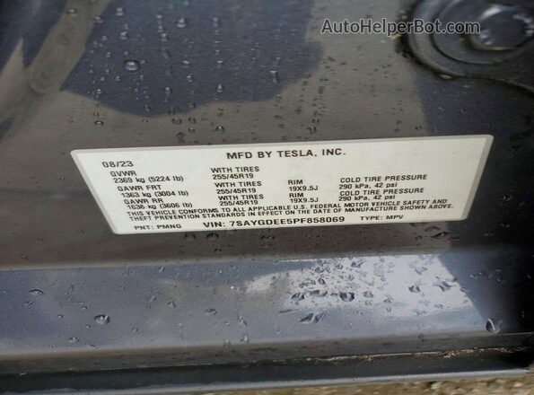 7SAYGDEE5PF858069 2023 TESLA MODEL Charcoal Շարժիչի բաժամունքի տեսք