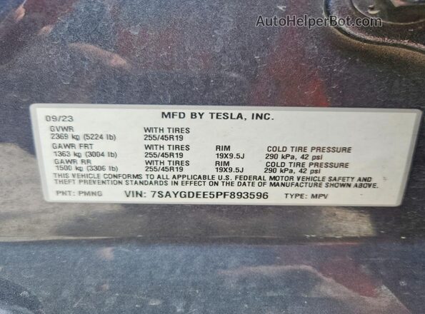 7SAYGDEE5PF893596 2023 TESLA MODEL Charcoal Engine compartment view