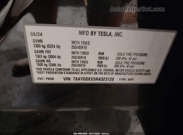 7SAYGDEE5RA323128 2024 TESLA MODEL Y Черный Вид подкапотного пространства