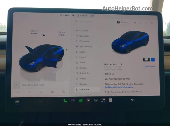 7SAYGDEE5RF007733 2024 TESLA MODEL Y Blue Rear seats view