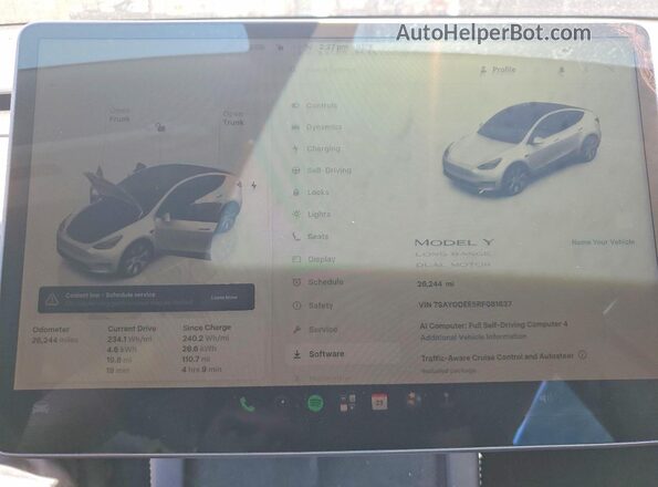 7SAYGDEE5RF081637 2024 TESLA MODEL Белый Вид щитка приборов