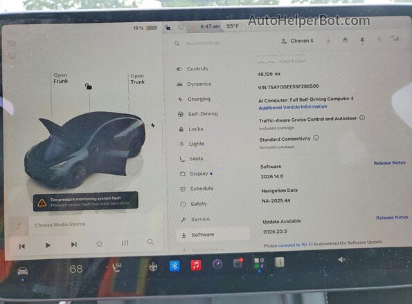 7SAYGDEE5SF286509 2025 TESLA MODEL Gray Widok zestawu wskaźników