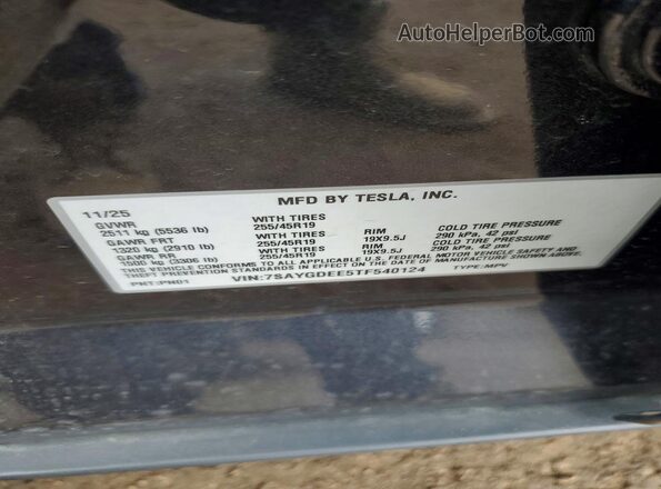 7SAYGDEE5TF540124 2026 TESLA MODEL Black Вид підкапотного простору