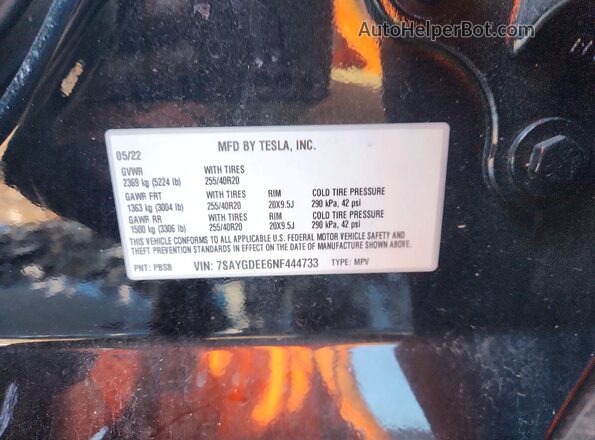 7SAYGDEE6NF444733 2022 TESLA MODEL Black Շարժիչի բաժամունքի տեսք