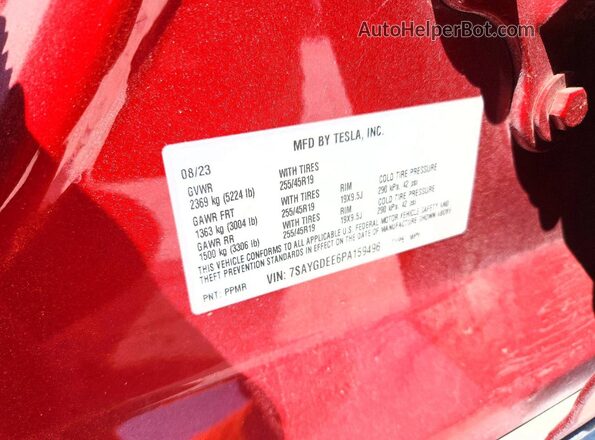 7SAYGDEE6PA159496 2023 TESLA MODEL Red 