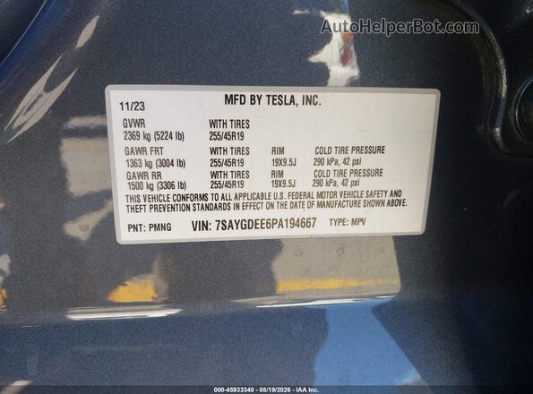 7SAYGDEE6PA194667 2023 TESLA MODEL Y Gray Vista del compartimento del motor