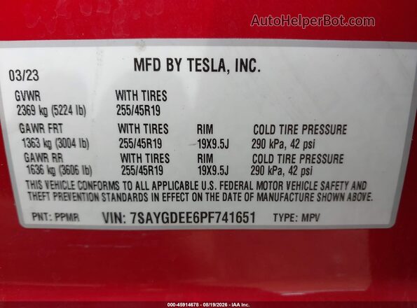 7SAYGDEE6PF741651 2023 TESLA MODEL Y Red Engine compartment view