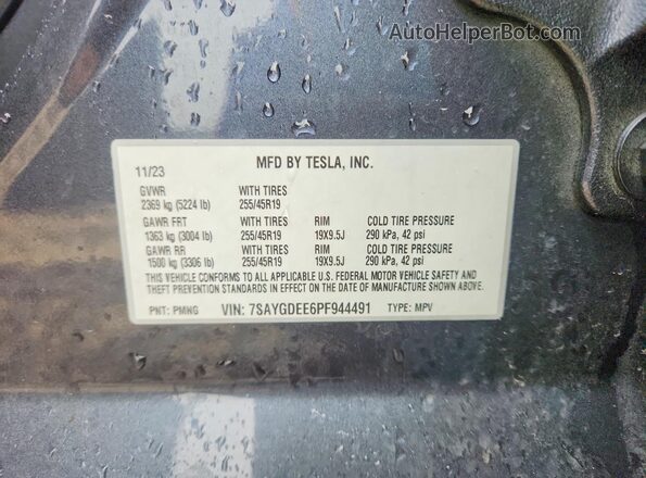 7SAYGDEE6PF944491 2023 TESLA MODEL Y Gray Вид підкапотного простору