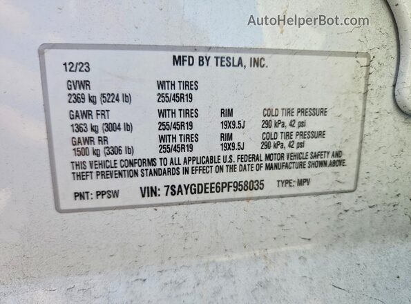 7SAYGDEE6PF958035 2023 TESLA MODEL Белый Вид подкапотного пространства