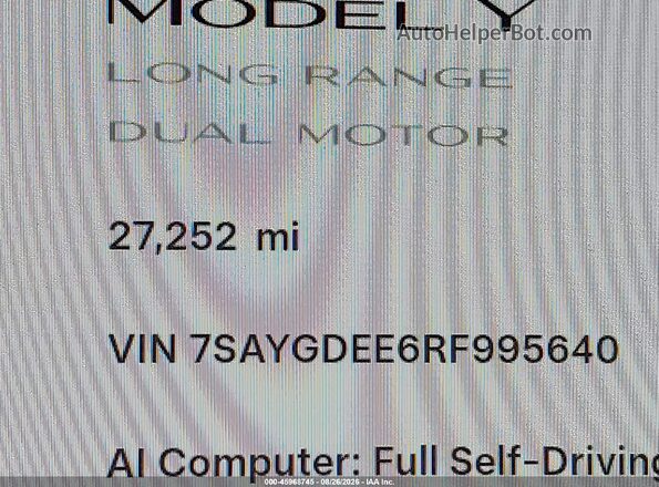 7SAYGDEE6RF995640 2024 TESLA MODEL Y Gray Widok wnętrza 360 stopni