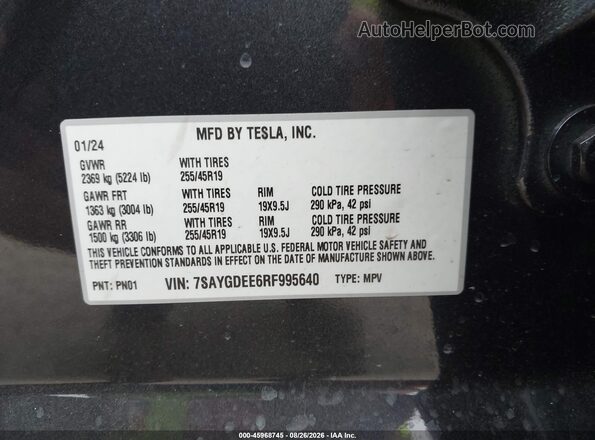 7SAYGDEE6RF995640 2024 TESLA MODEL Y Gray Widok komory silnika