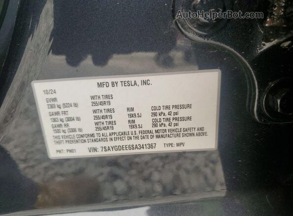 7SAYGDEE6SA341367 2025 TESLA MODEL Black VIN կոդի պիտակի տեսք