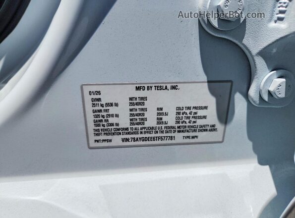 7SAYGDEE6TF577781 2026 TESLA MODEL Белый Вид подкапотного пространства