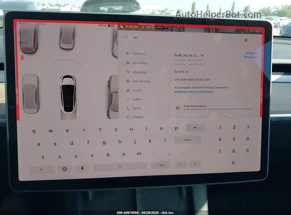 7SAYGDEE7NF423390 2022 TESLA MODEL Y White Vista de los asientos traseros
