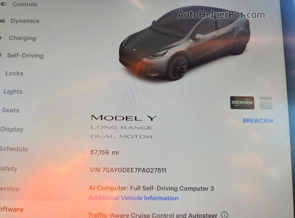 7SAYGDEE7PA027511 2023 TESLA MODEL Gray ხელსაწყოთა პანელის ხედი