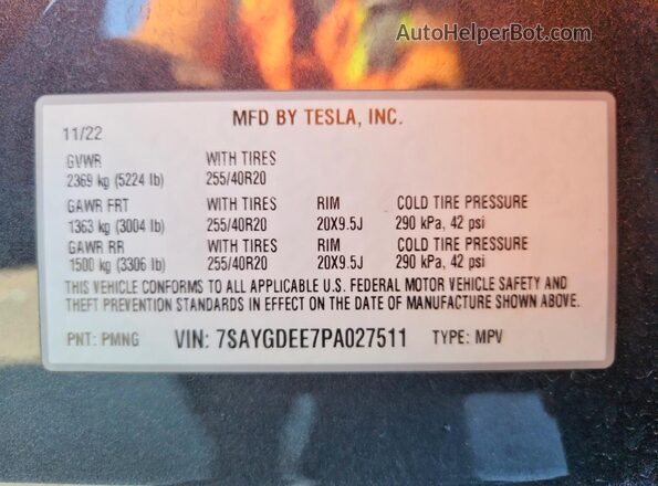 7SAYGDEE7PA027511 2023 TESLA MODEL Gray ძრავის განყოფილების ხედი
