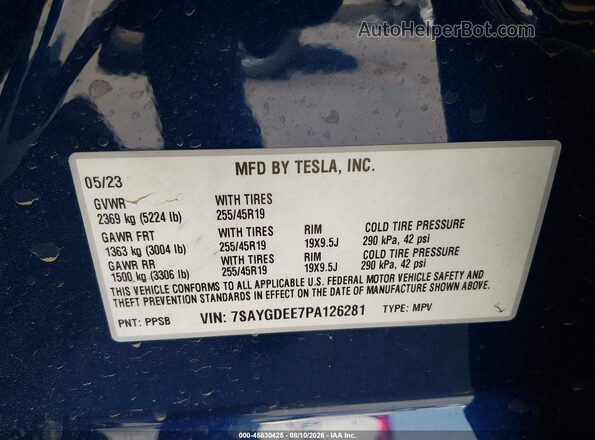 7SAYGDEE7PA126281 2023 TESLA MODEL Y Blue Engine compartment view