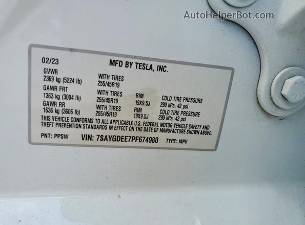 7SAYGDEE7PF674980 2023 TESLA MODEL White Շարժիչի բաժամունքի տեսք