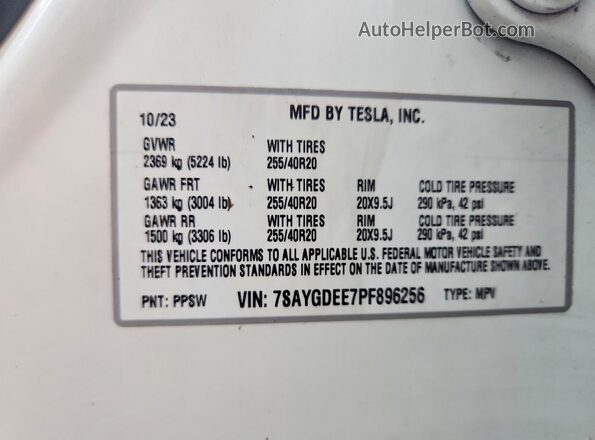 7SAYGDEE7PF896256 2023 TESLA MODEL Белый Вид подкапотного пространства