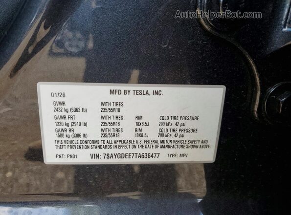 7SAYGDEE7TA636477 2026 TESLA MODEL Gray ძრავის განყოფილების ხედი