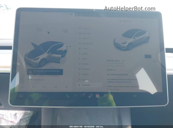 7SAYGDEE8NA012531 2022 TESLA MODEL Y White უკანა სავარძლების ხედი