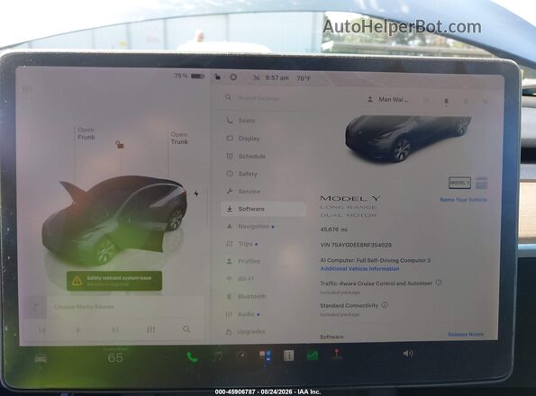 7SAYGDEE8NF354029 2022 TESLA MODEL Y Gray Հետևի նստատեղերի տեսք