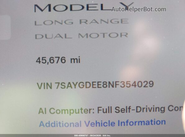 7SAYGDEE8NF354029 2022 TESLA MODEL Y Gray 
