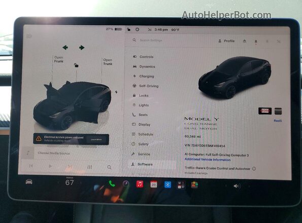 7SAYGDEE8NF410454 2022 TESLA MODEL Черный Вид щитка приборов