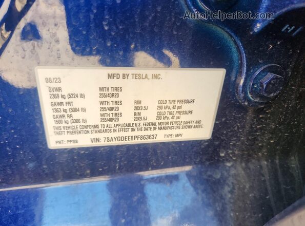 7SAYGDEE8PF863637 2023 TESLA MODEL Blue Շարժիչի բաժամունքի տեսք