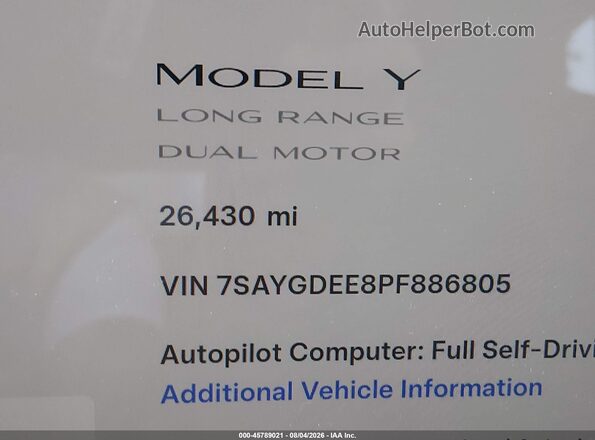 7SAYGDEE8PF886805 2023 TESLA MODEL Y White 