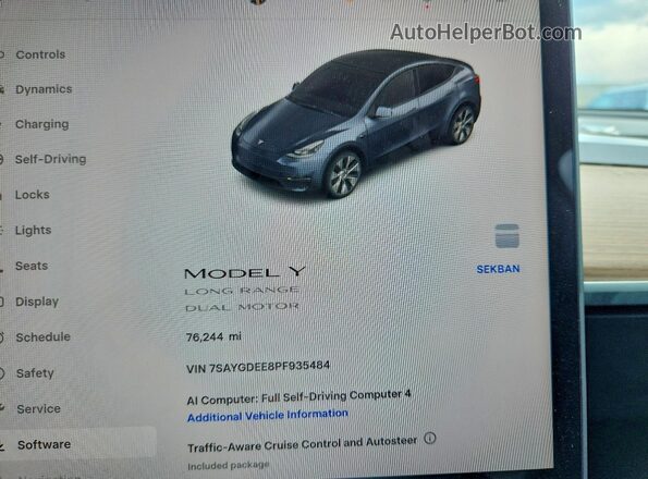 7SAYGDEE8PF935484 2023 TESLA MODEL Gray ხელსაწყოთა პანელის ხედი