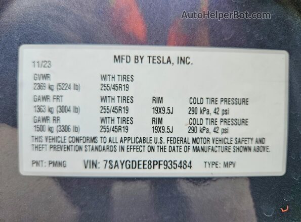 7SAYGDEE8PF935484 2023 TESLA MODEL Gray ძრავის განყოფილების ხედი